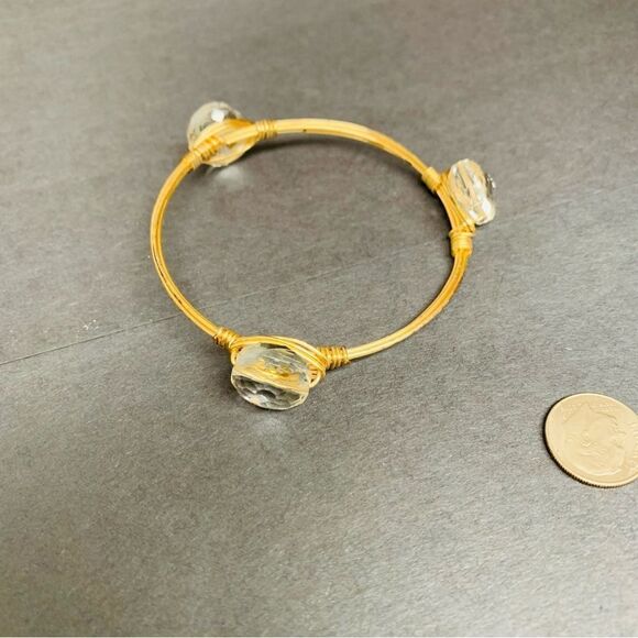 Clear glass Gold Wire Wrap Bangle Bracelet - Picture 2 of 2